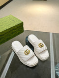 IVORY QUILTED LOGO SLIDE SANDALS