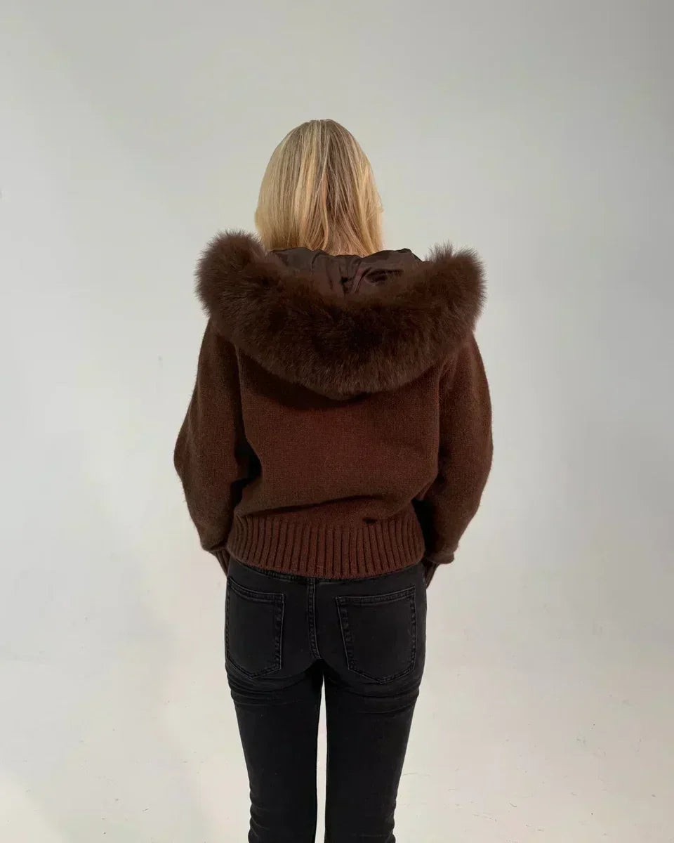 FUR TRIM ZIP KNIT
