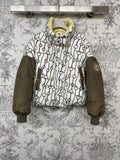 PATTERNED PUFFER JACKET WITH CONTRAST SLEEVES AND HIGH COLLAR