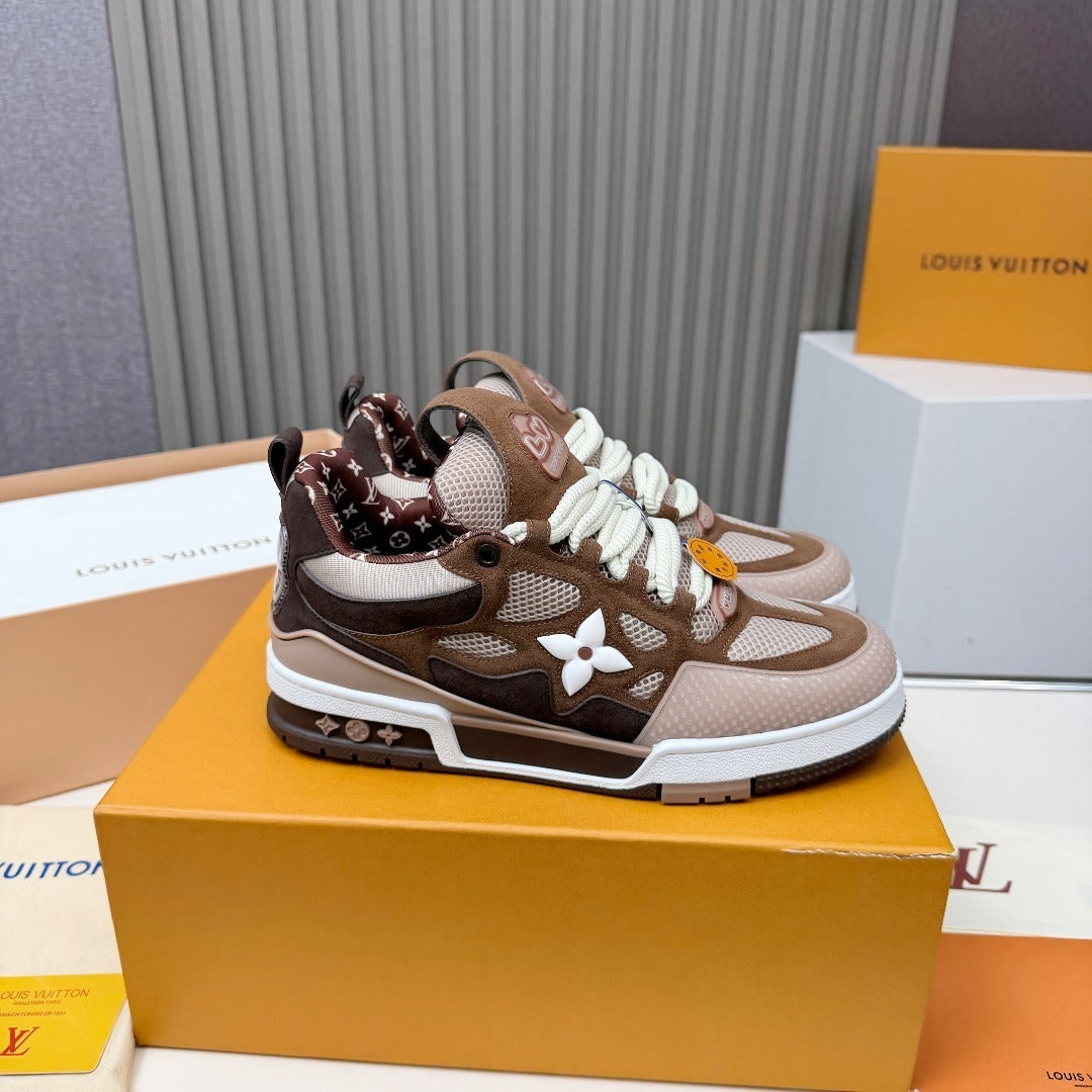 BROWN MESH PLATFORM SNEAKERS WITH CONTRAST PANELS
