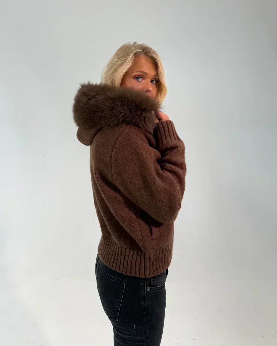 FUR TRIM ZIP KNIT