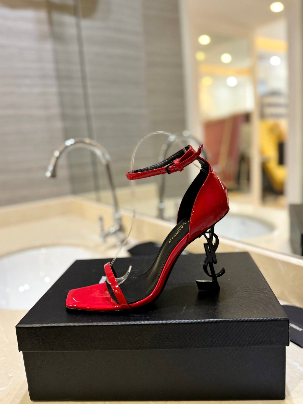 RED STRAPPY HIGH HEEL SANDALS