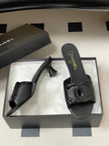 BLACK LOW HEEL MULE SANDALS