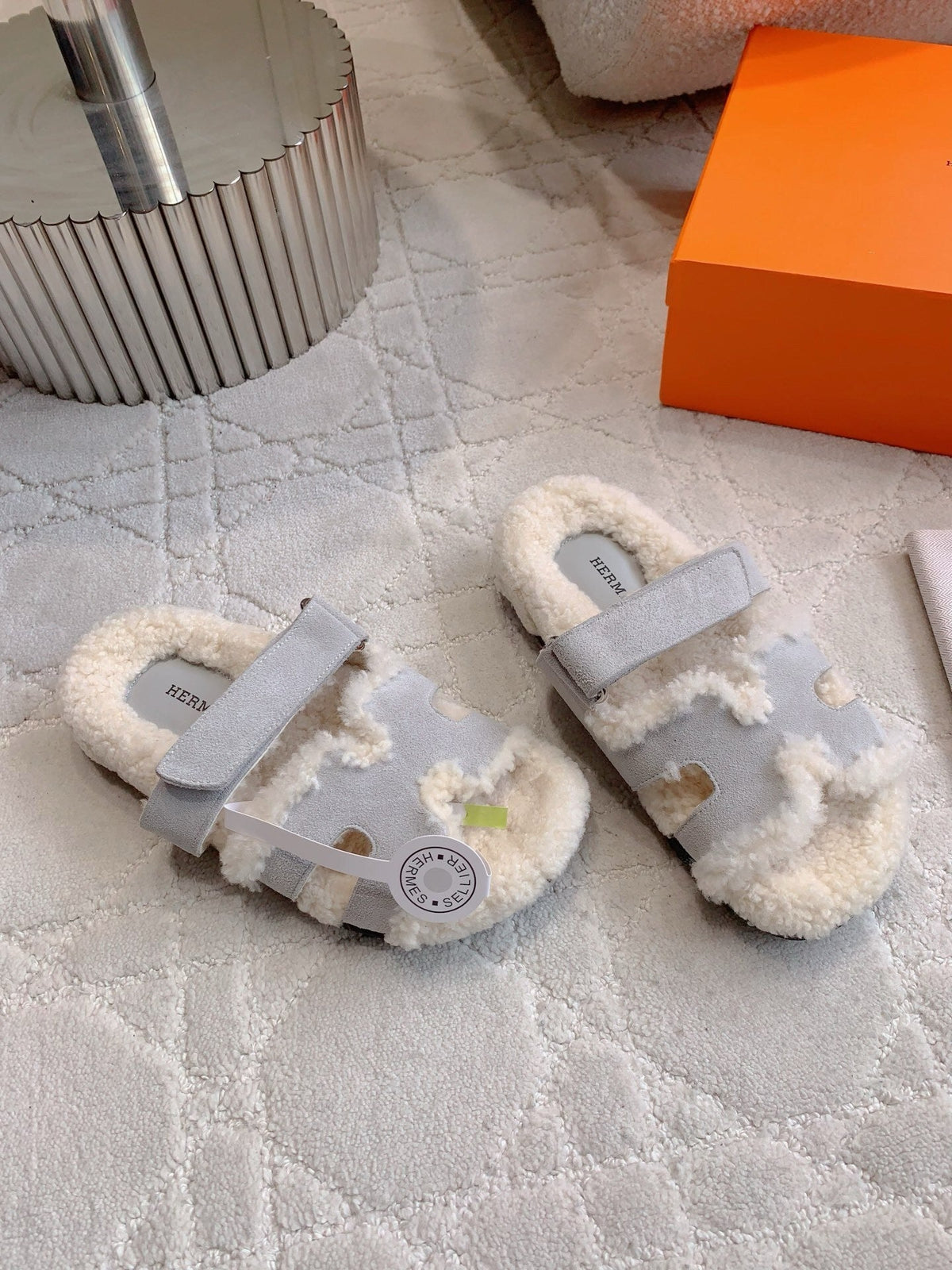 COZY SHEARLING STYLE SLIDES WITH ADJUSTABLE STRAP