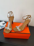 CAMEL SUEDE ANKLE STRAP STILETTO SANDALS