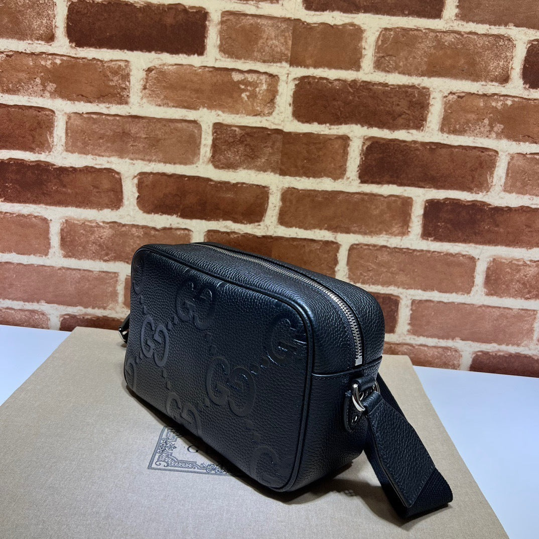 EMBOSSED LEATHER CROSSBODY BAG – BLACK