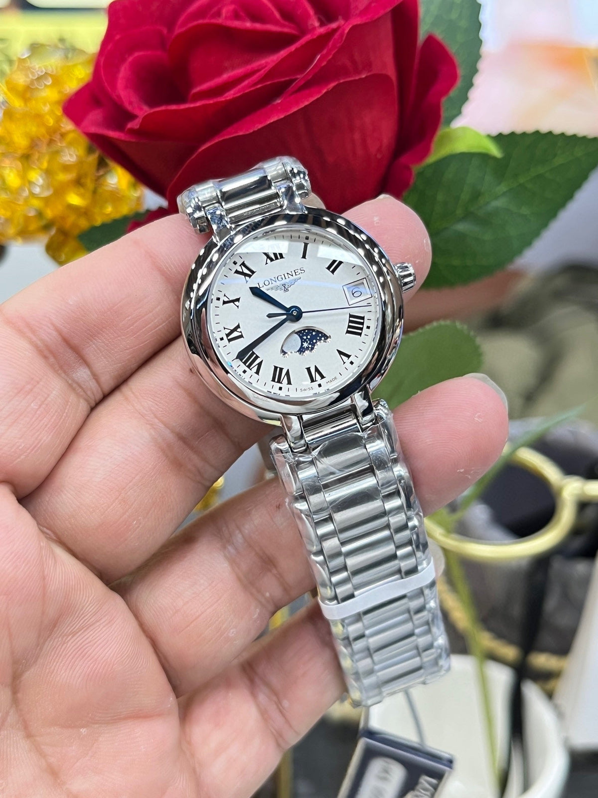 SILVER STAINLESS STEEL WATCH WITH MOONPHASE