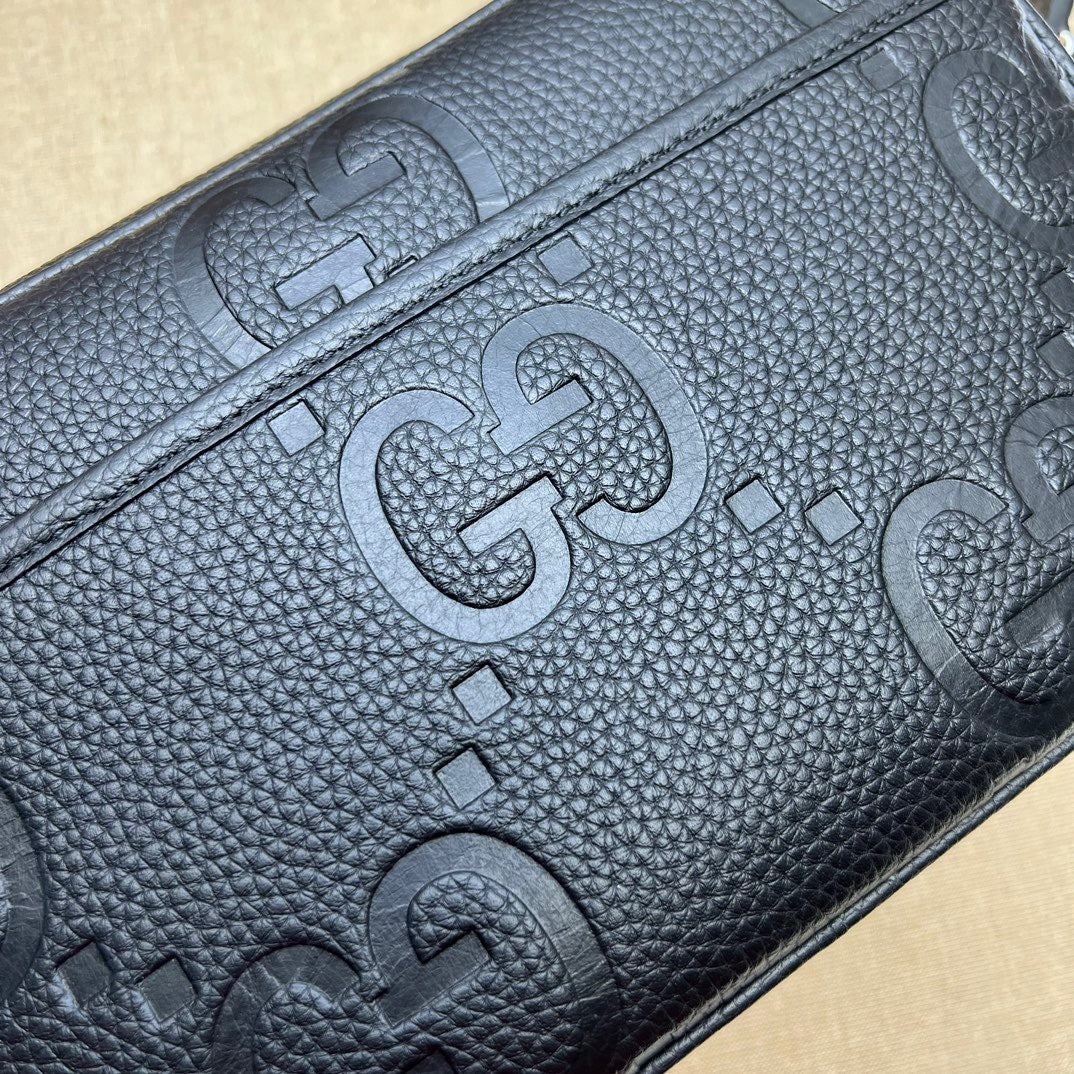 EMBOSSED LEATHER CROSSBODY BAG – BLACK