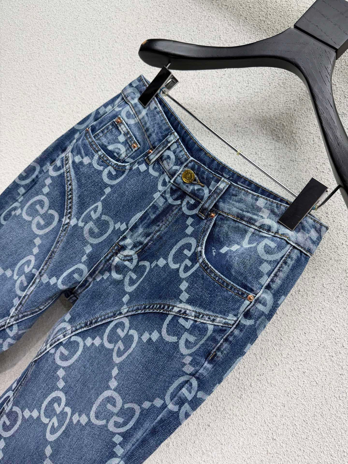 MONOGRAM PRINT FLARED DENIM JEANS