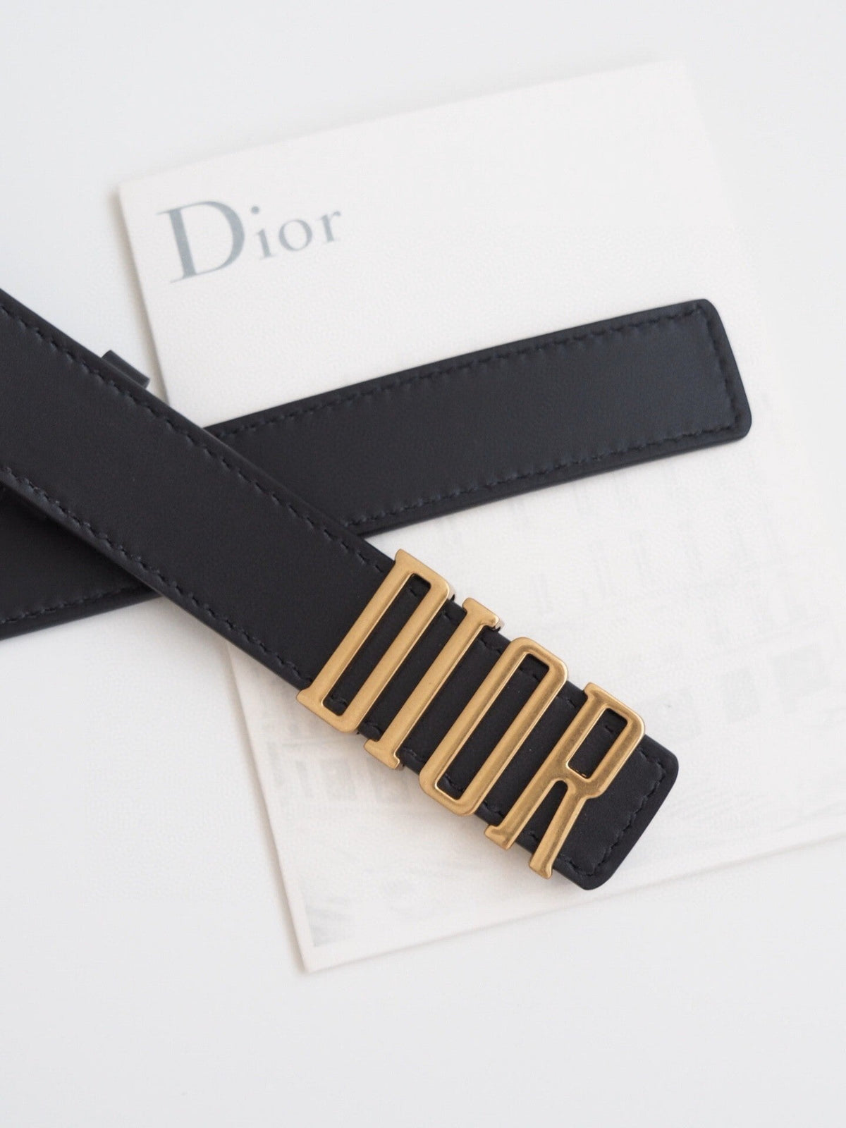 BLACK LEATHER BELT WITH GOLD LETTER BUCKLE