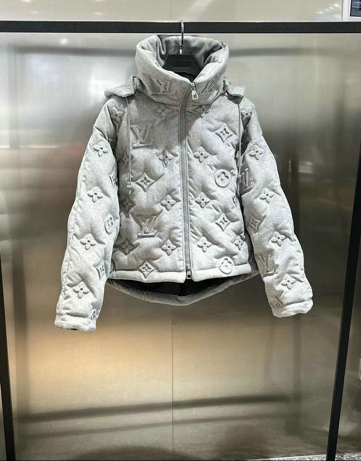 EMBOSSED MONOGRAM HOODED PUFFER JACKET