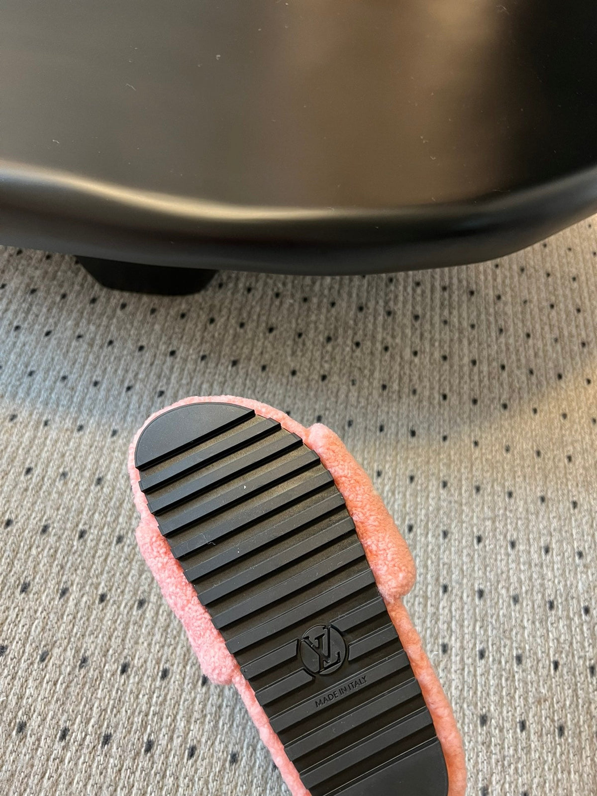 COZY MONOGRAM FUR SLIDE SLIPPERS