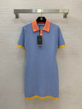 COLOR-BLOCK KNIT POLO DRESS