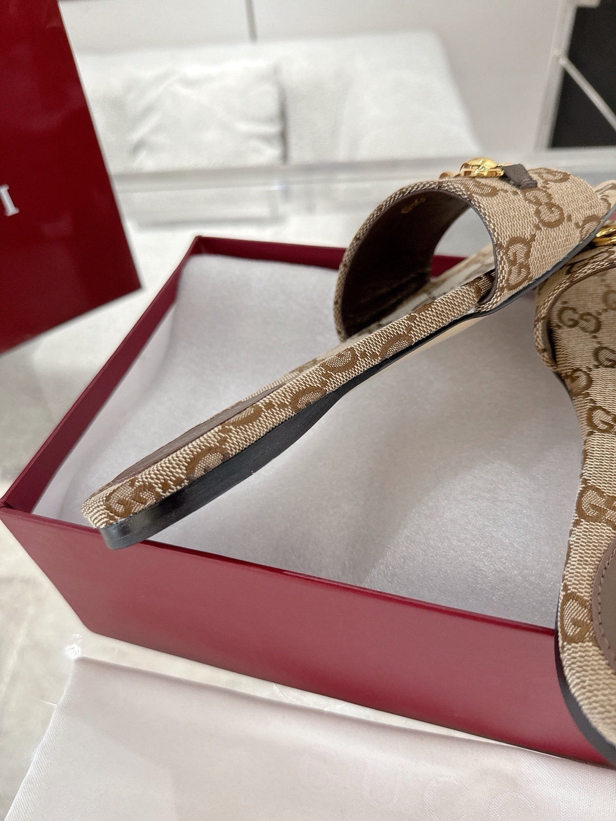 MONOGRAM CANVAS HORSEBIT SLIDE SANDALS