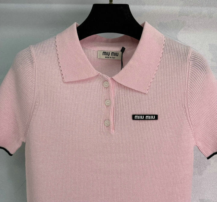 RIBBED KNIT POLO TOP