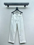 EMBOSSED LOGO STRAIGHT LEG WHITE DENIM JEANS