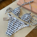 MONOGRAM PRINT STRING BIKINI SET