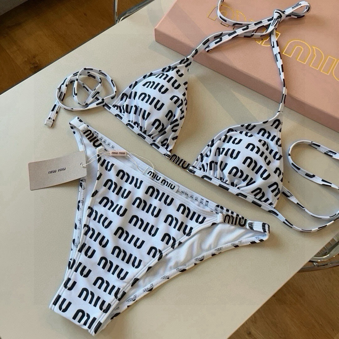 MONOGRAM PRINT STRING BIKINI SET