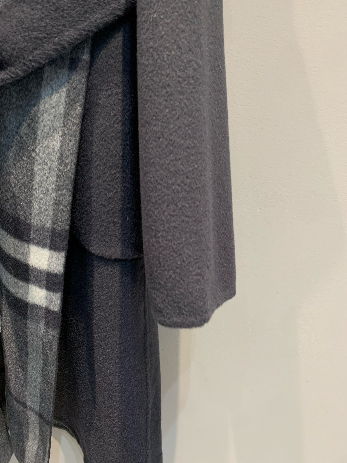 CHECK PANEL BELTED HOODED COAT