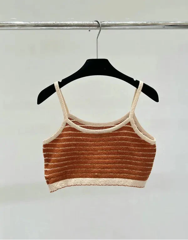 STRIPED LOGO KNIT CAMI TOP