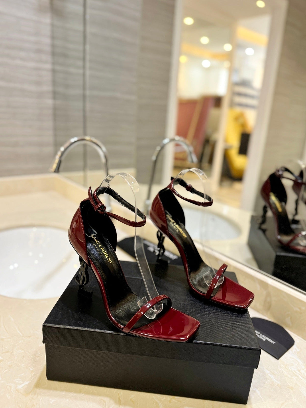 BURGUNDY STRAPPY HIGH HEEL SANDALS