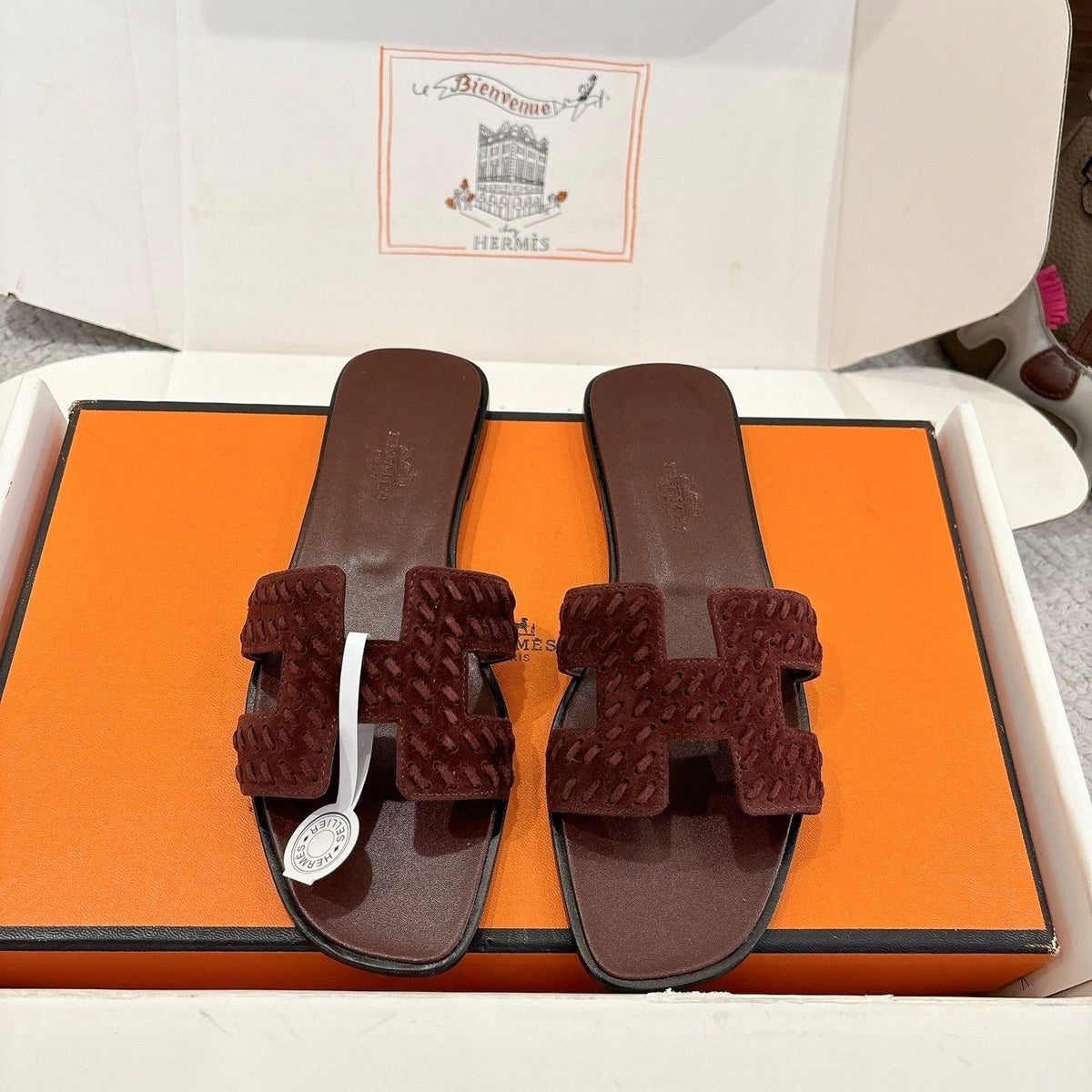DARK BROWN SUEDE SLIDE SANDALS