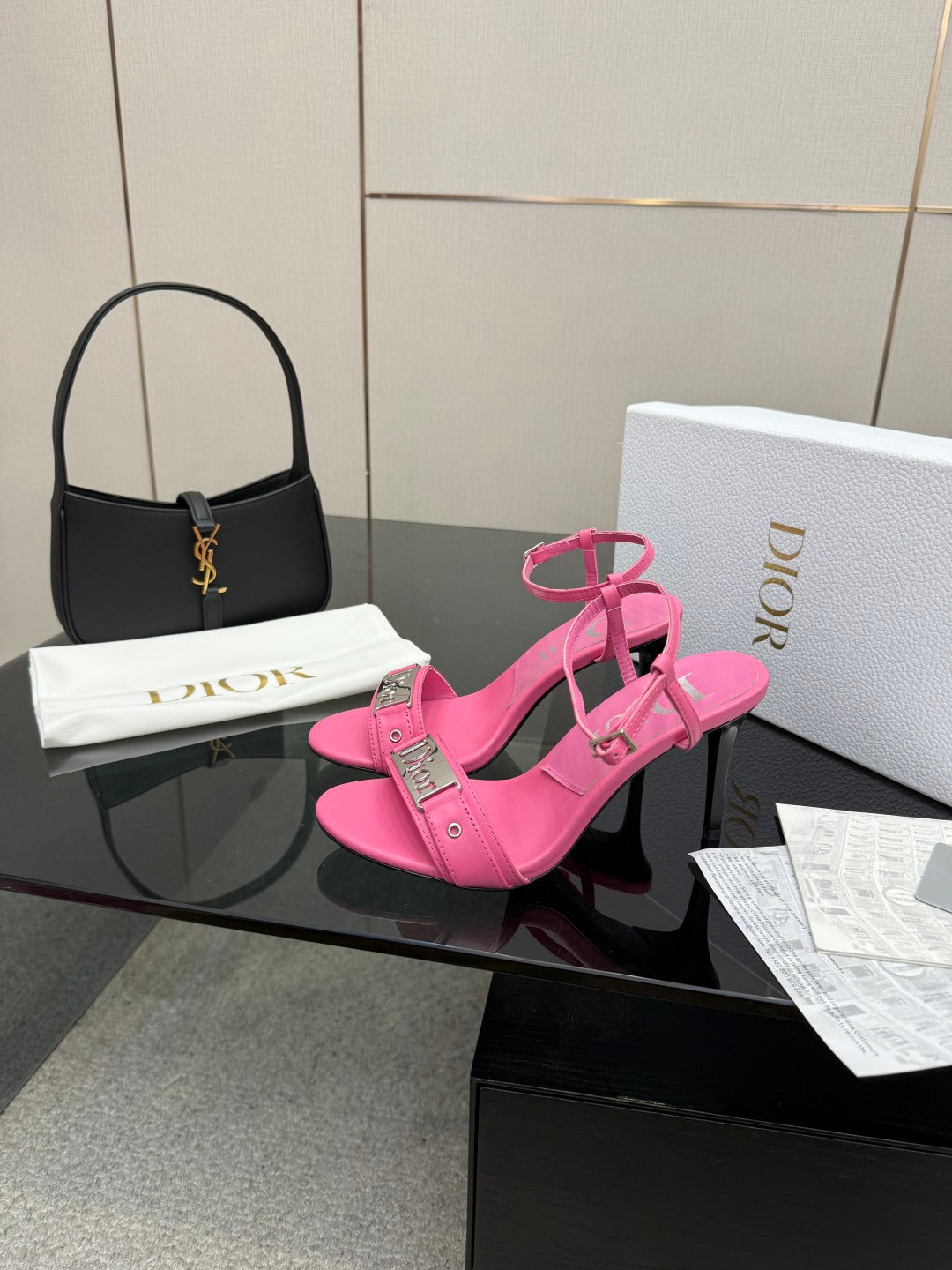 PINK LOGO STRAP HIGH HEEL SANDALS