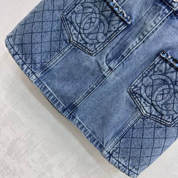 QUILTED DETAIL DENIM MINI SKIRT