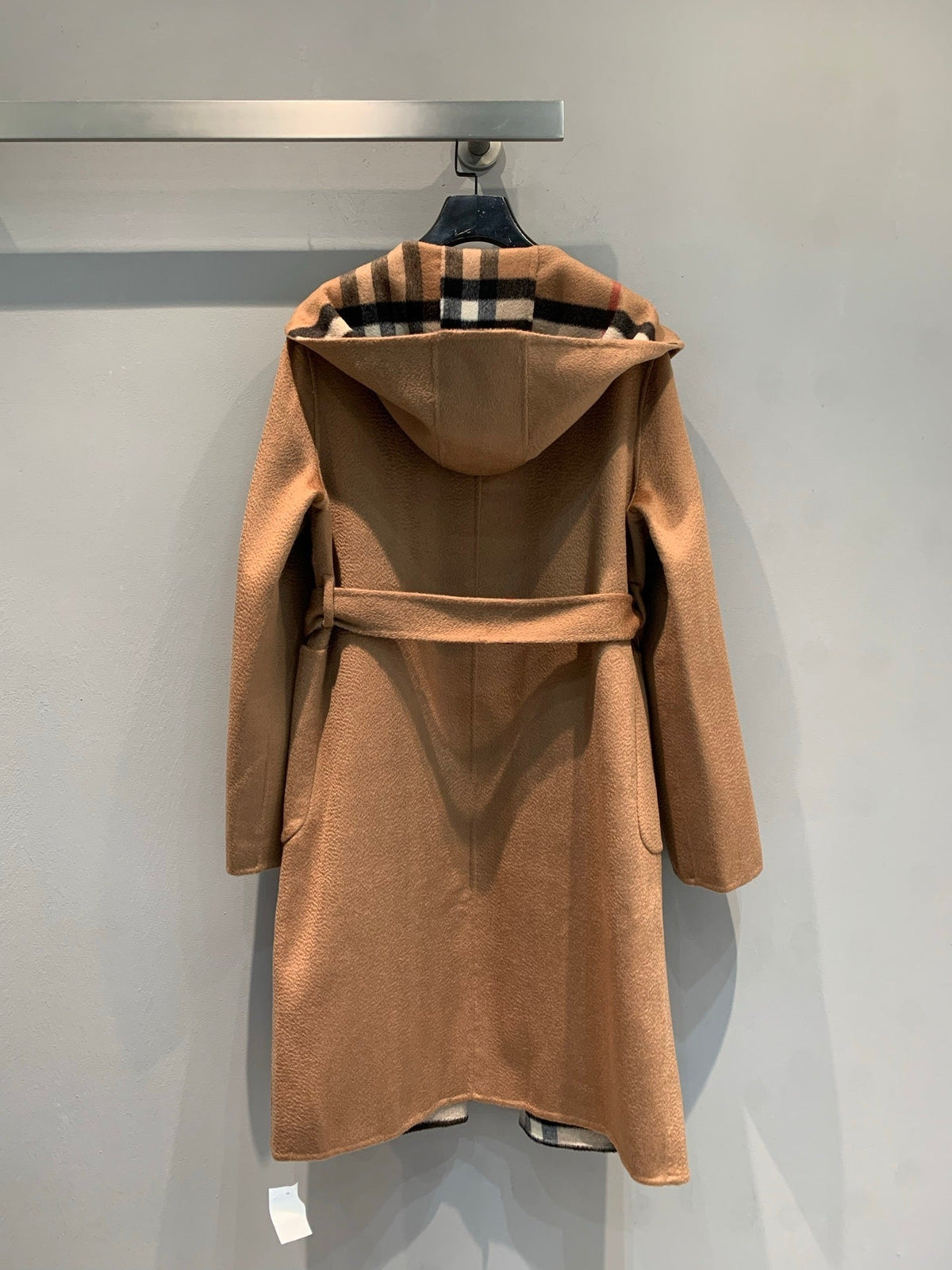 CLASSIC CHECK PANEL BELTED HOODED COAT