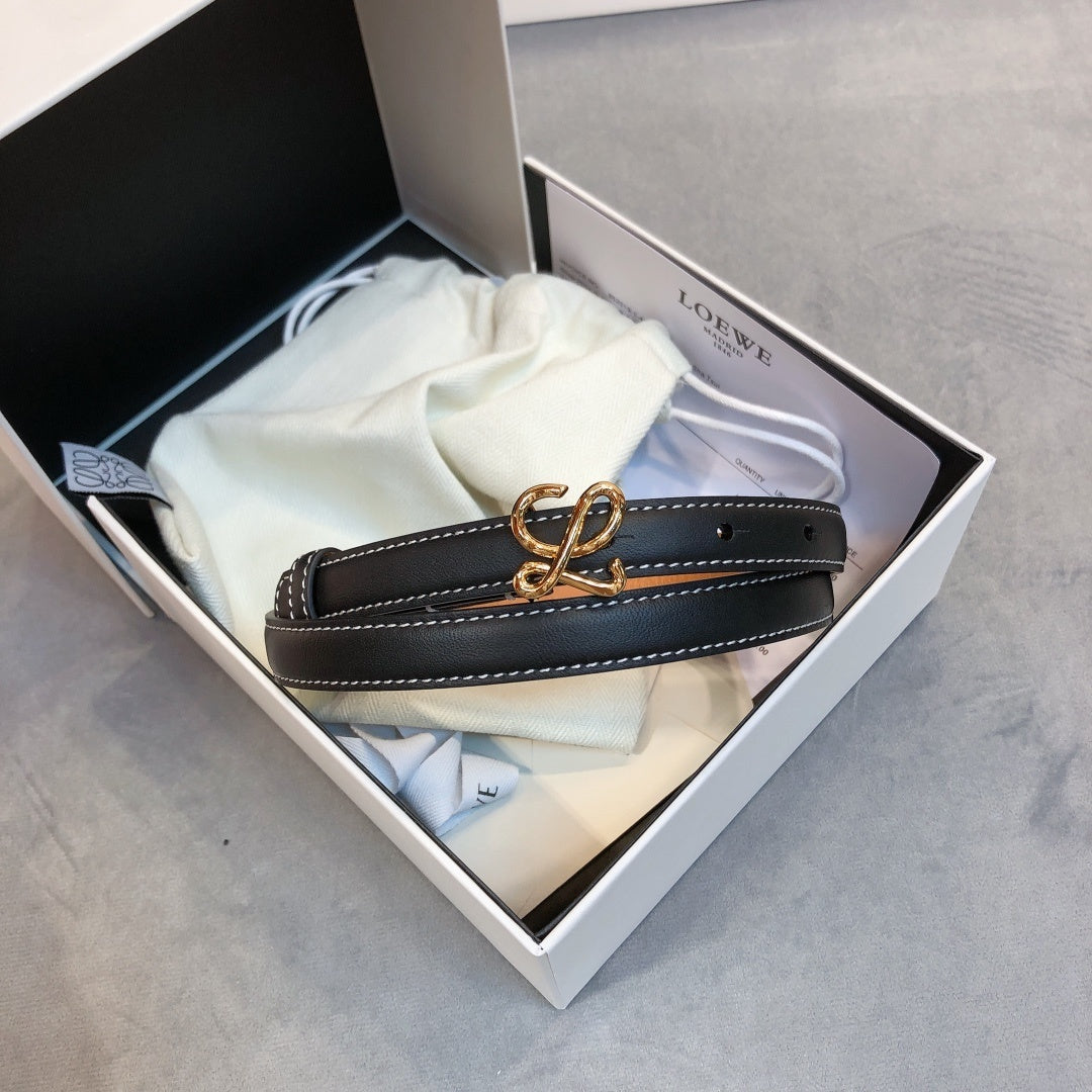 BLACK LEATHER BELT WITH GOLD ANAGRAM BUCKLE