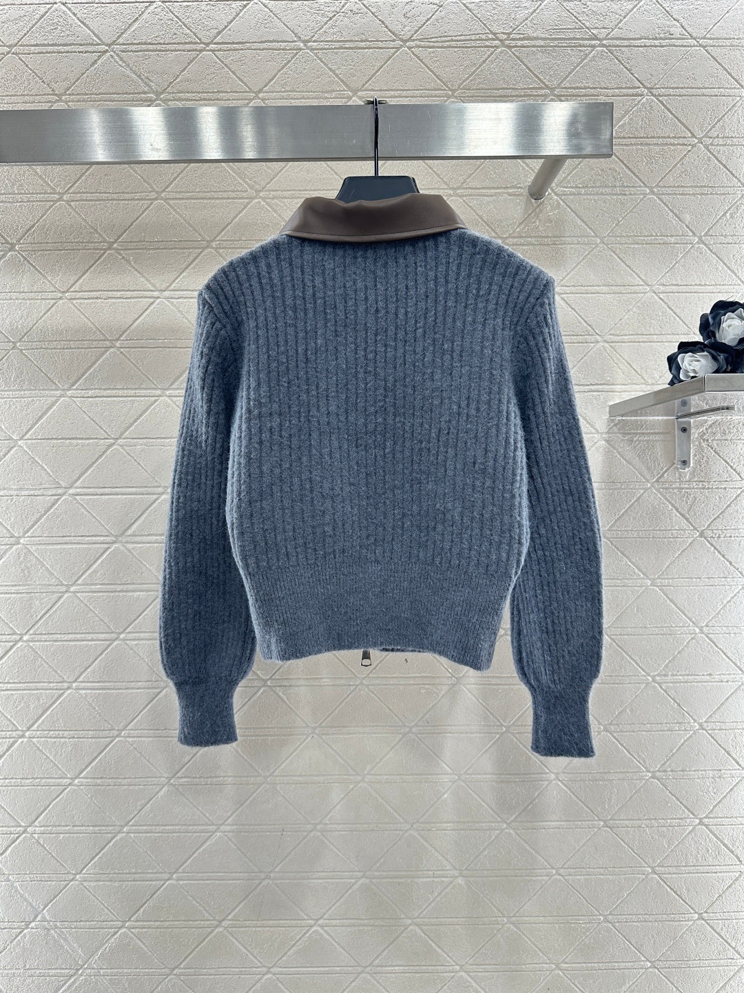 ZIP-UP RIBBED KNIT SWEATER