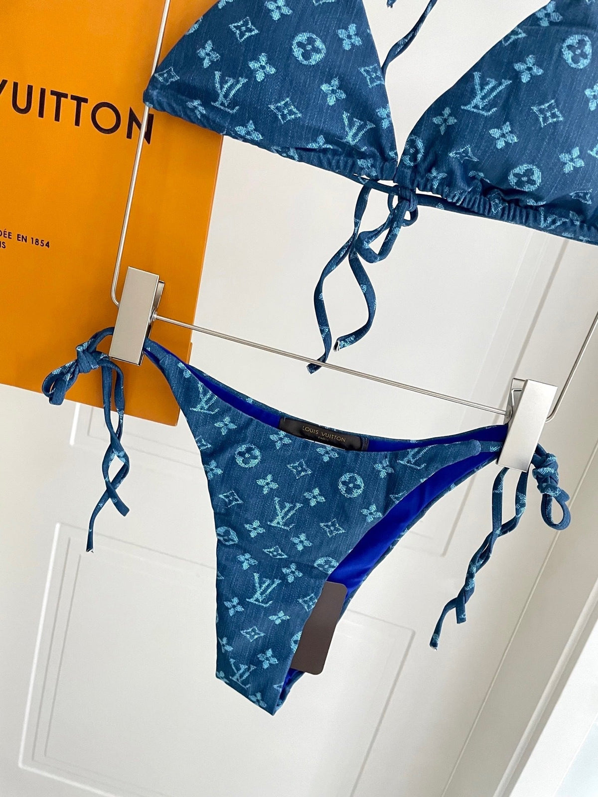 BLUE MONOGRAM TRIANGLE STRING BIKINI SET