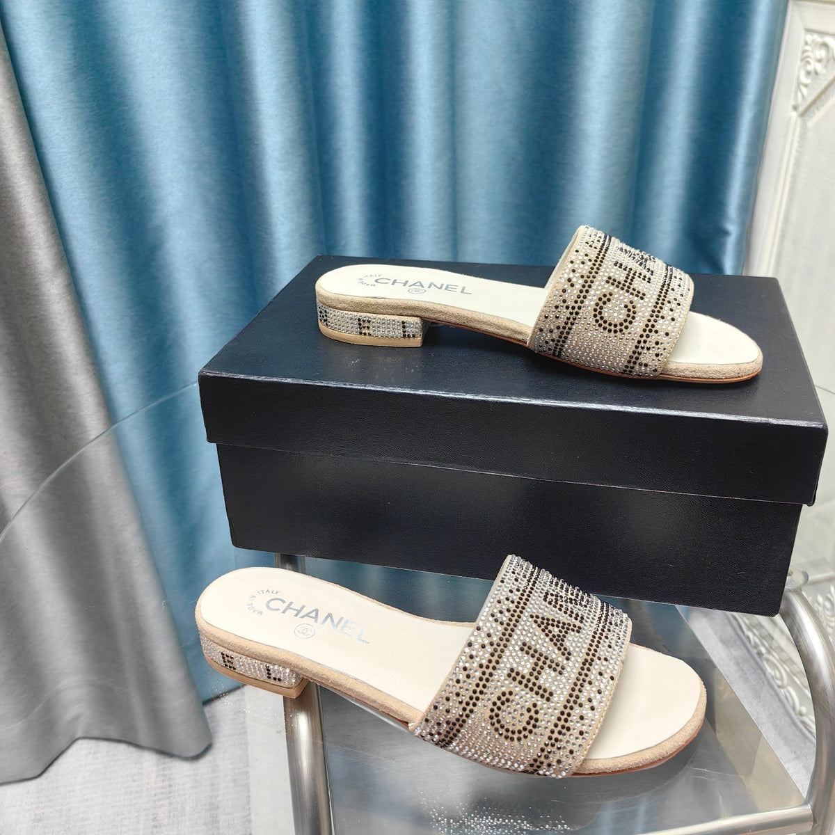 CRYSTAL SLIDE SANDALS