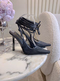 POINTED TOE LACE-UP HEEL PUMPS