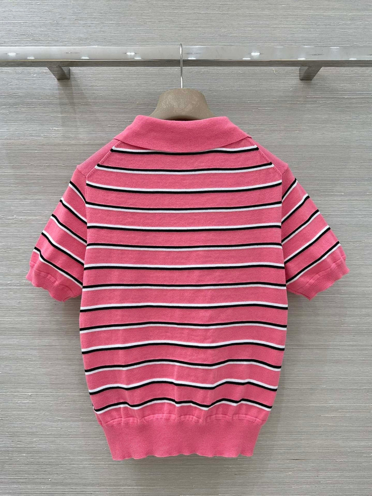 STRIPED KNIT POLO TOP