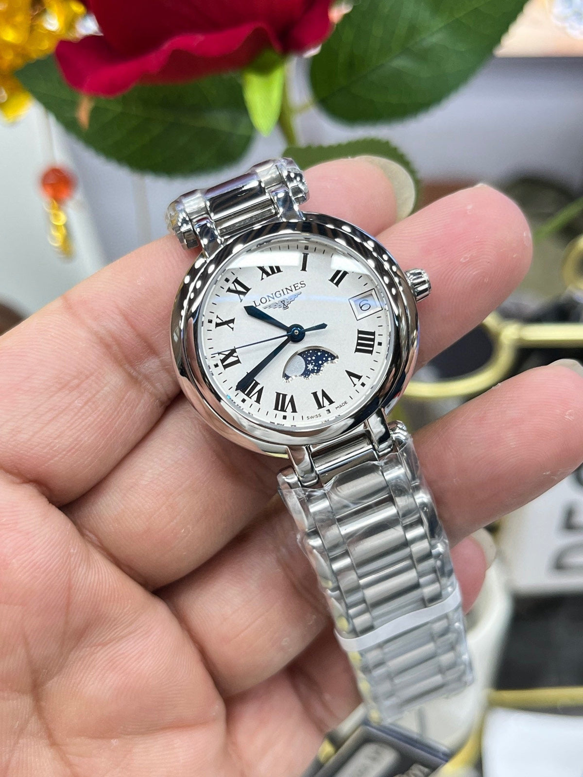 SILVER STAINLESS STEEL WATCH WITH MOONPHASE