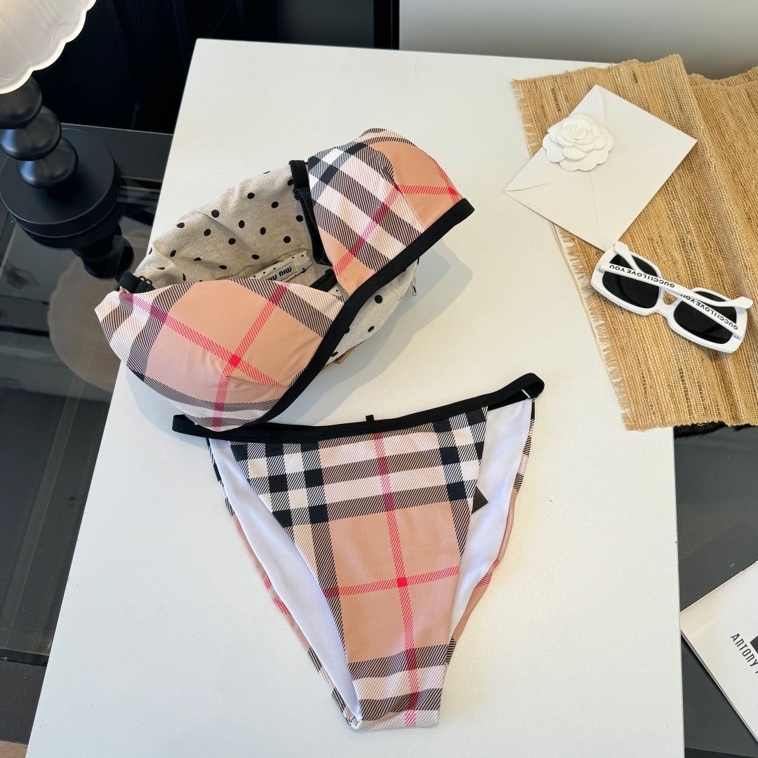 CLASSIC CHECK PRINT TRIANGLE BIKINI SET
