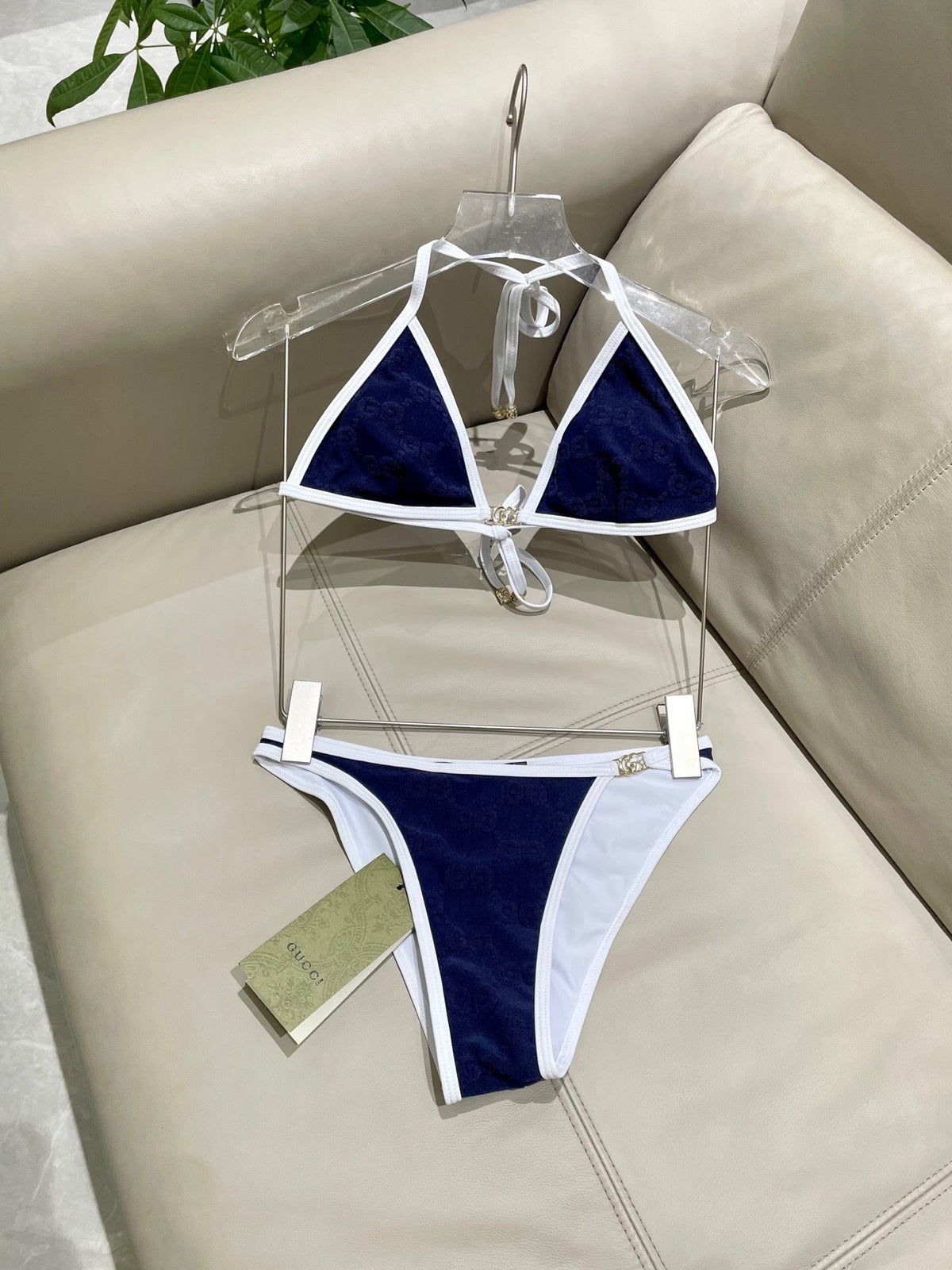 CONTRAST MONOGRAM TRIANGLE BIKINI SET
