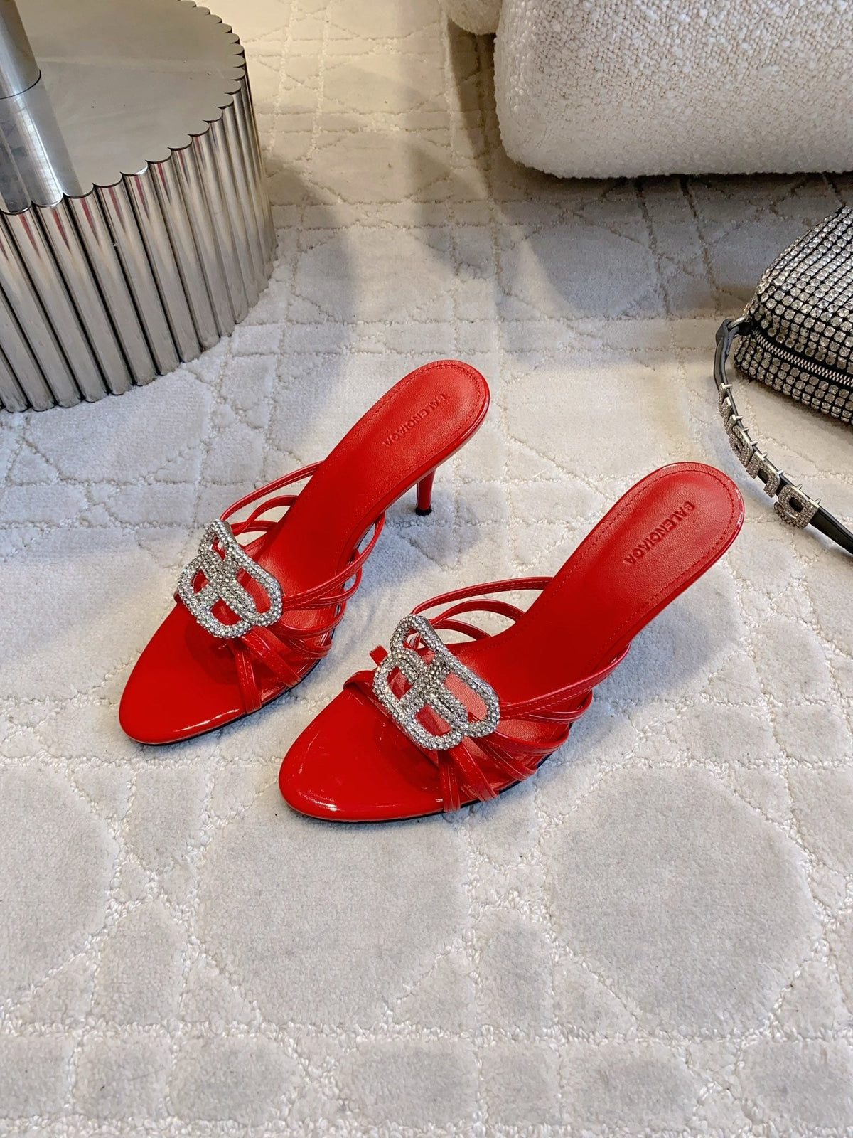 CRYSTAL EMBELLISHED RED STRAPPY HEELS