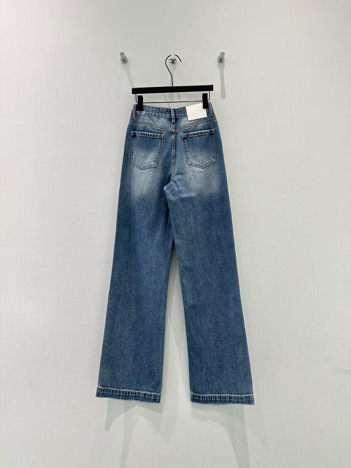CRYSTAL LOGO POCKET WIDE LEG DENIM JEANS