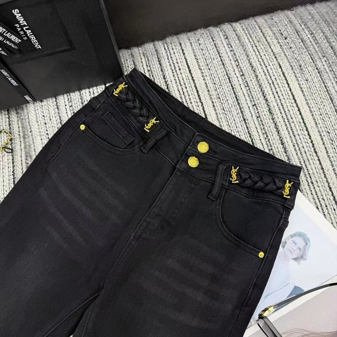 HIGH-WAIST BRAID DETAIL SKINNY JEANS – BLACK