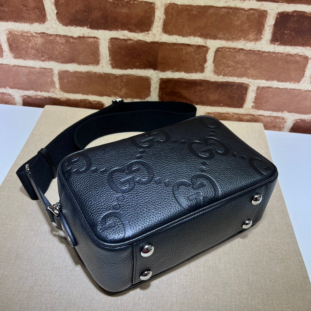 EMBOSSED LEATHER CROSSBODY BAG – BLACK