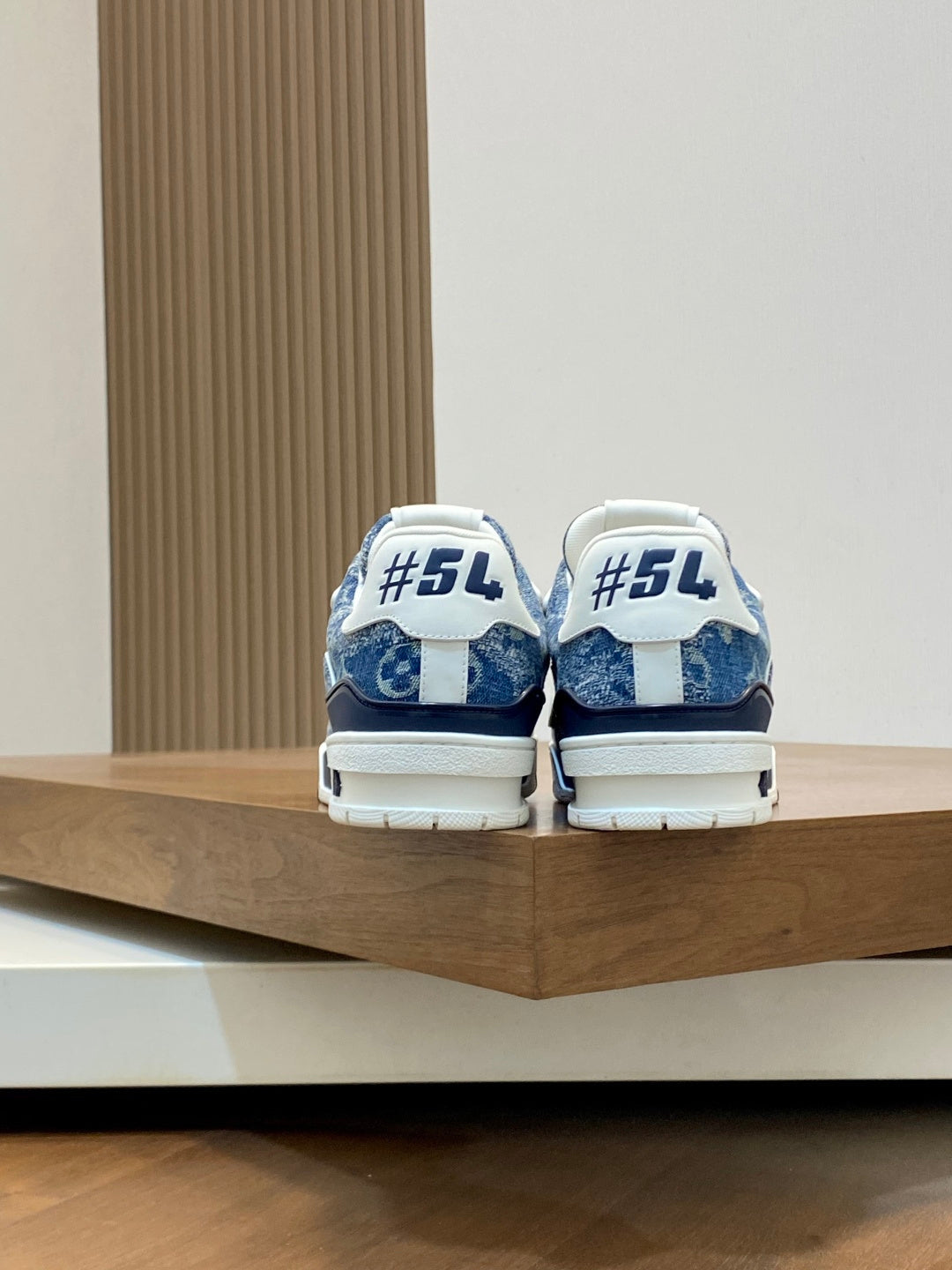 BLUE DENIM LOW-TOP SNEAKERS WITH CONTRASTING WHITE SOLE