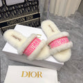 FUR TRIM LOGO STRAP SLIDE SANDALS