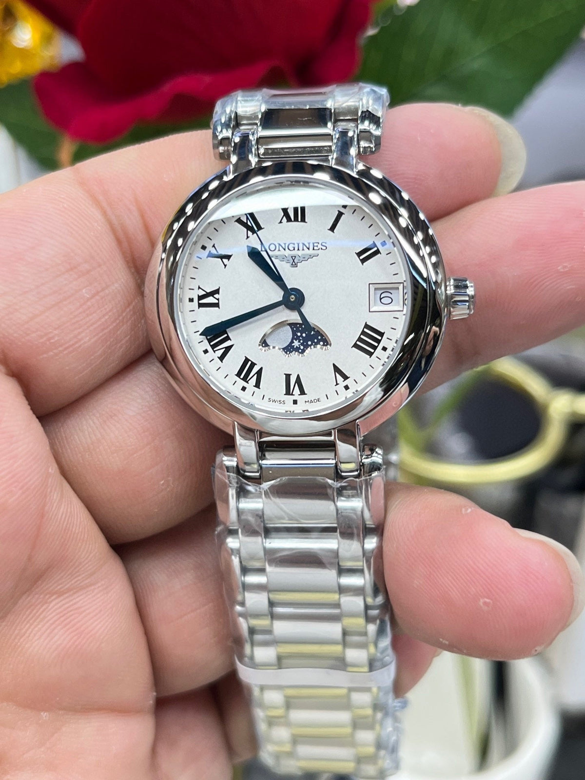 SILVER STAINLESS STEEL WATCH WITH MOONPHASE
