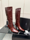 LEATHER KNEE-HIGH STILETTO BOOTS