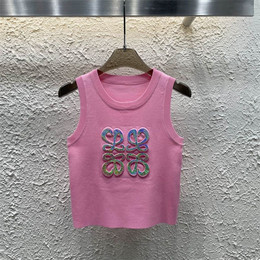 RAINBOW ANAGRAM EMBELLISHED KNIT TANK TOP