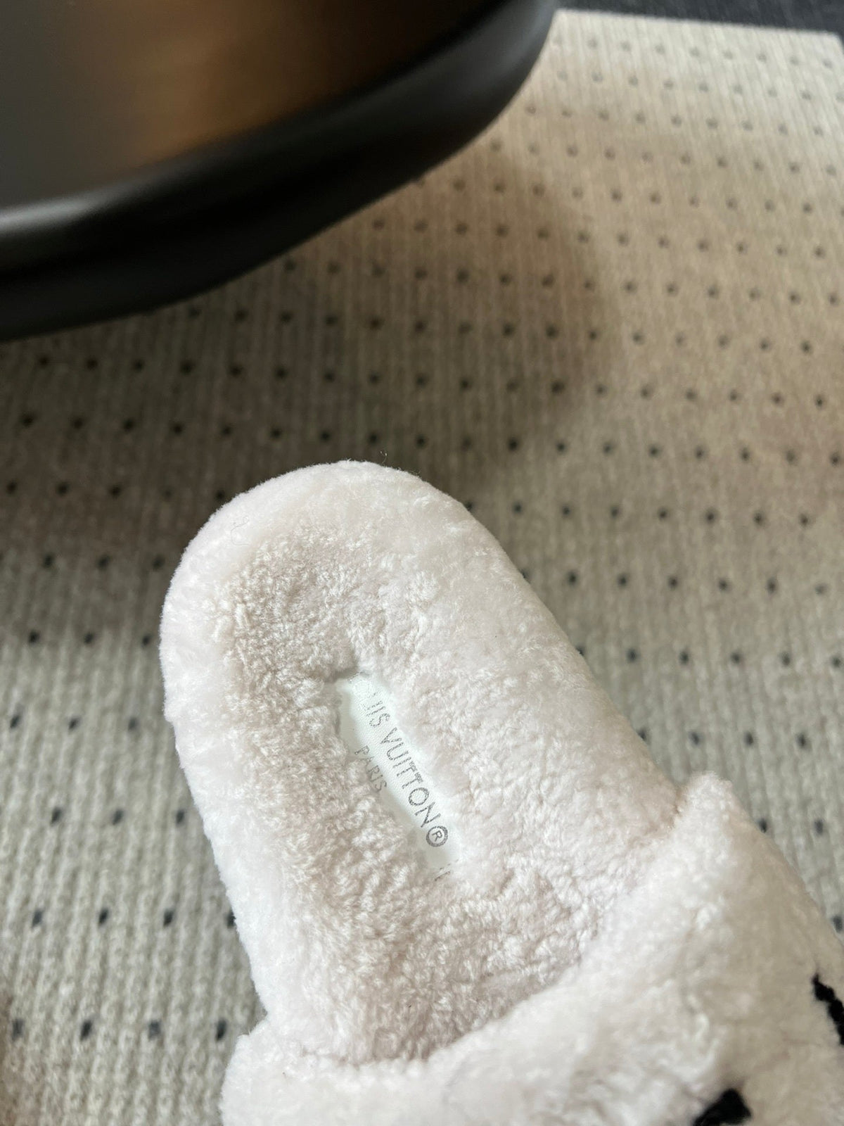 COZY MONOGRAM FUR SLIDE SLIPPERS