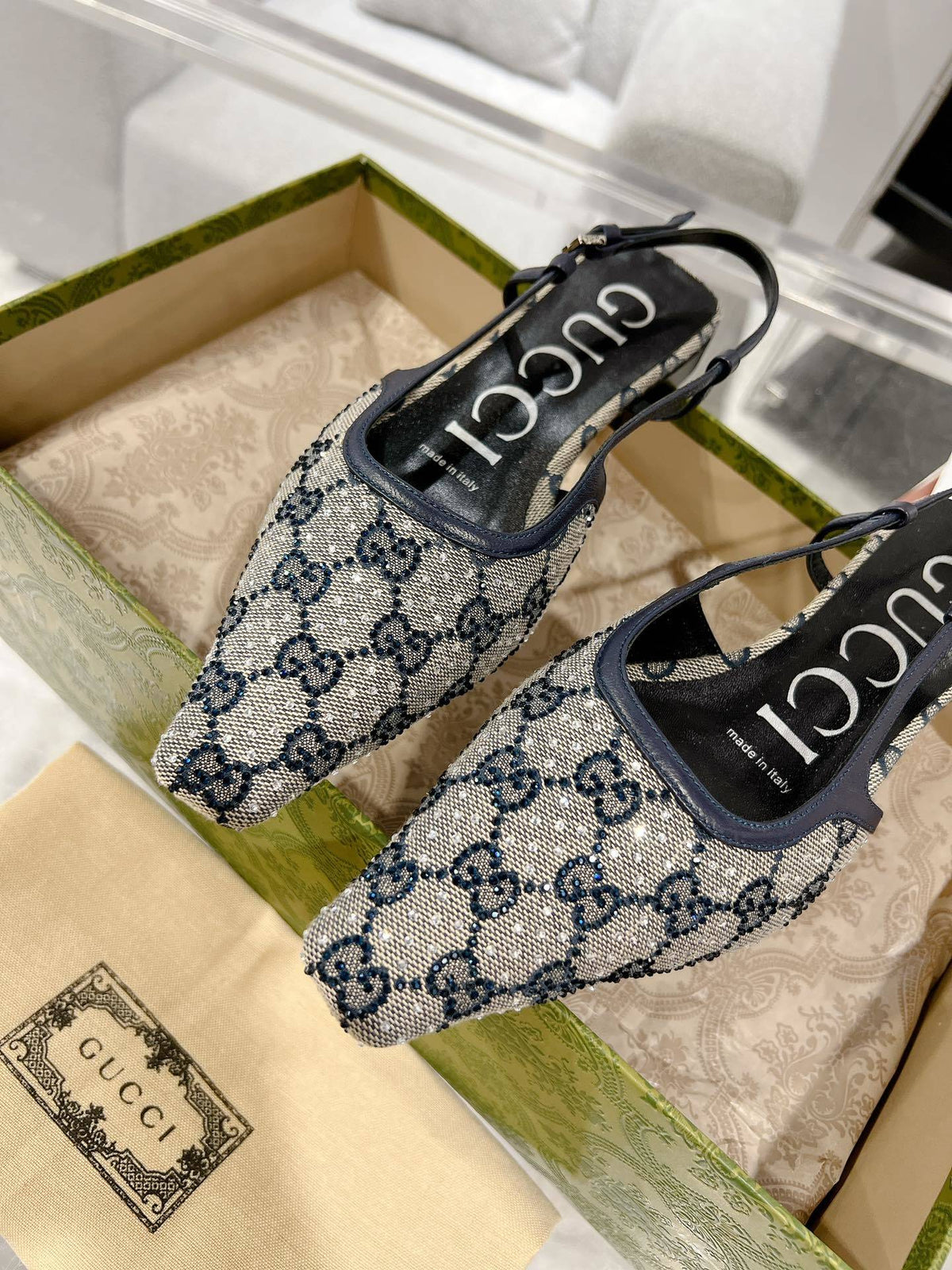 MONOGRAM SLINGBACK POINTED FLATS