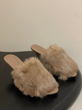 BEIGE FUR STRAP MULE HEELS